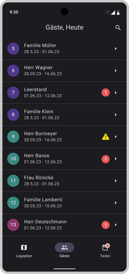 Gästeliste - Platzwart App
